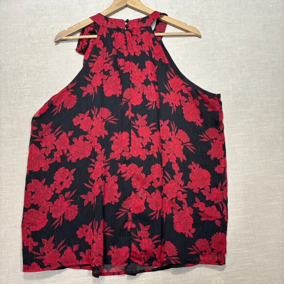 Torrid Floral Sleeveless Halter Bow Top 2X Red Black Dark Romantic Whimsygoth - Picture 2 of 10